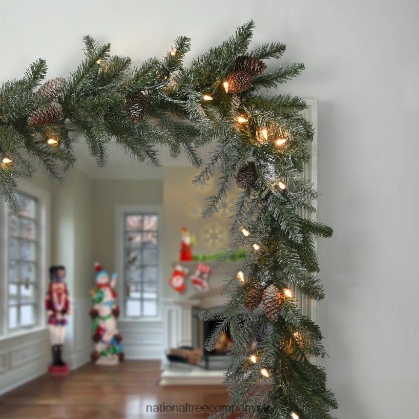 Greenery | National Tree Company 9 ft Snowy Morgan Spruce Garland with Clear Lights F2L4F379